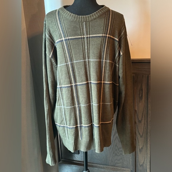 Oscar de la Renta Other - Oscar De La Renta Mens XXL Green Cotton Blend Plaid Crew Sweater Window